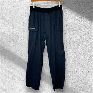 Soft Surroundings Pull On Size Medium Black Linen Rayon Blend Straight Leg Pants